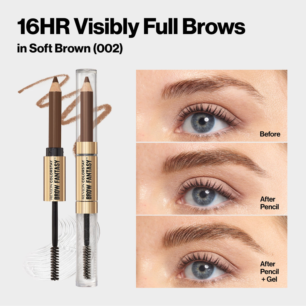 Revlon ColorStay Brow Fantasy, Eyebrow Pencil with Clear Shaping Gel, 002 Soft Brown