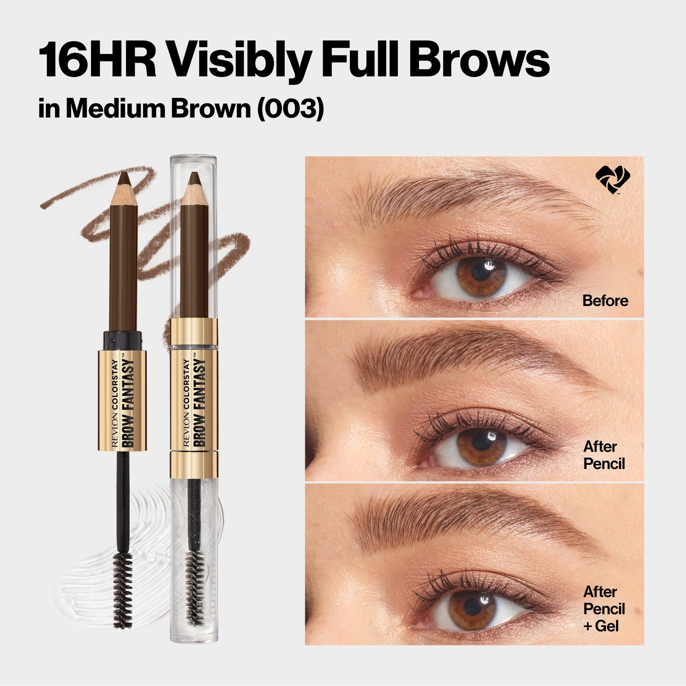 (2 pack) Revlon ColorStay Brow Fantasy, Eyebrow Pencil with Clear Shaping Gel, 003 Medium Brown