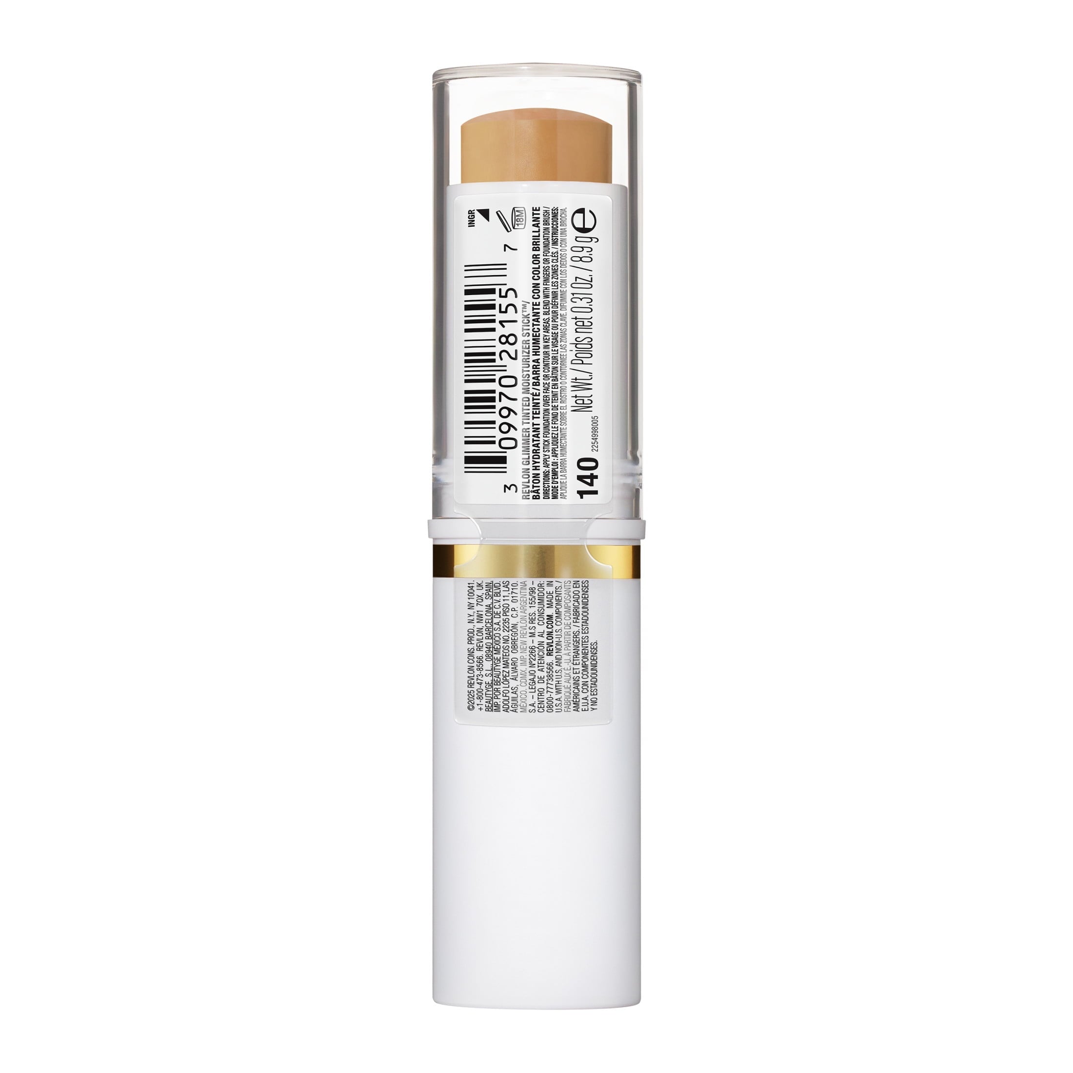 Revlon Glimmer Tinted Facial Moisturizer Stick, Light Coverage Foundation, 140, 0.31 oz