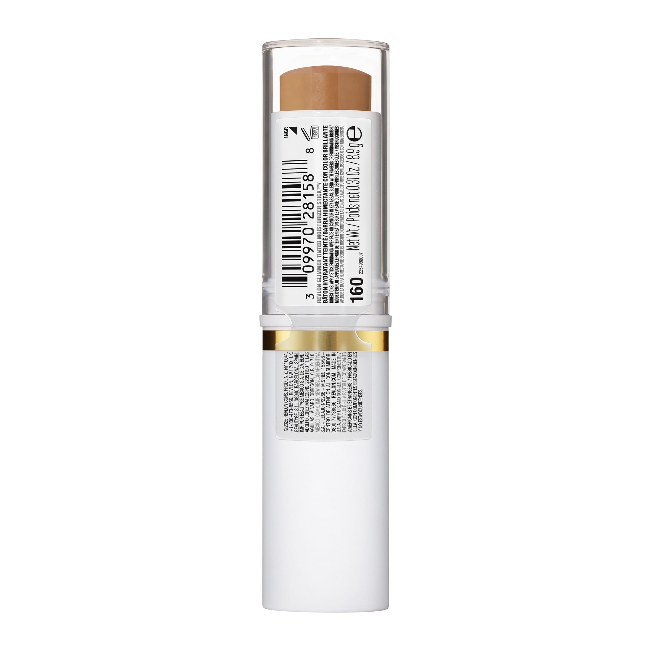Revlon Glimmer Tinted Facial Moisturizer Stick, Light Coverage Foundation, 160, 0.31 oz