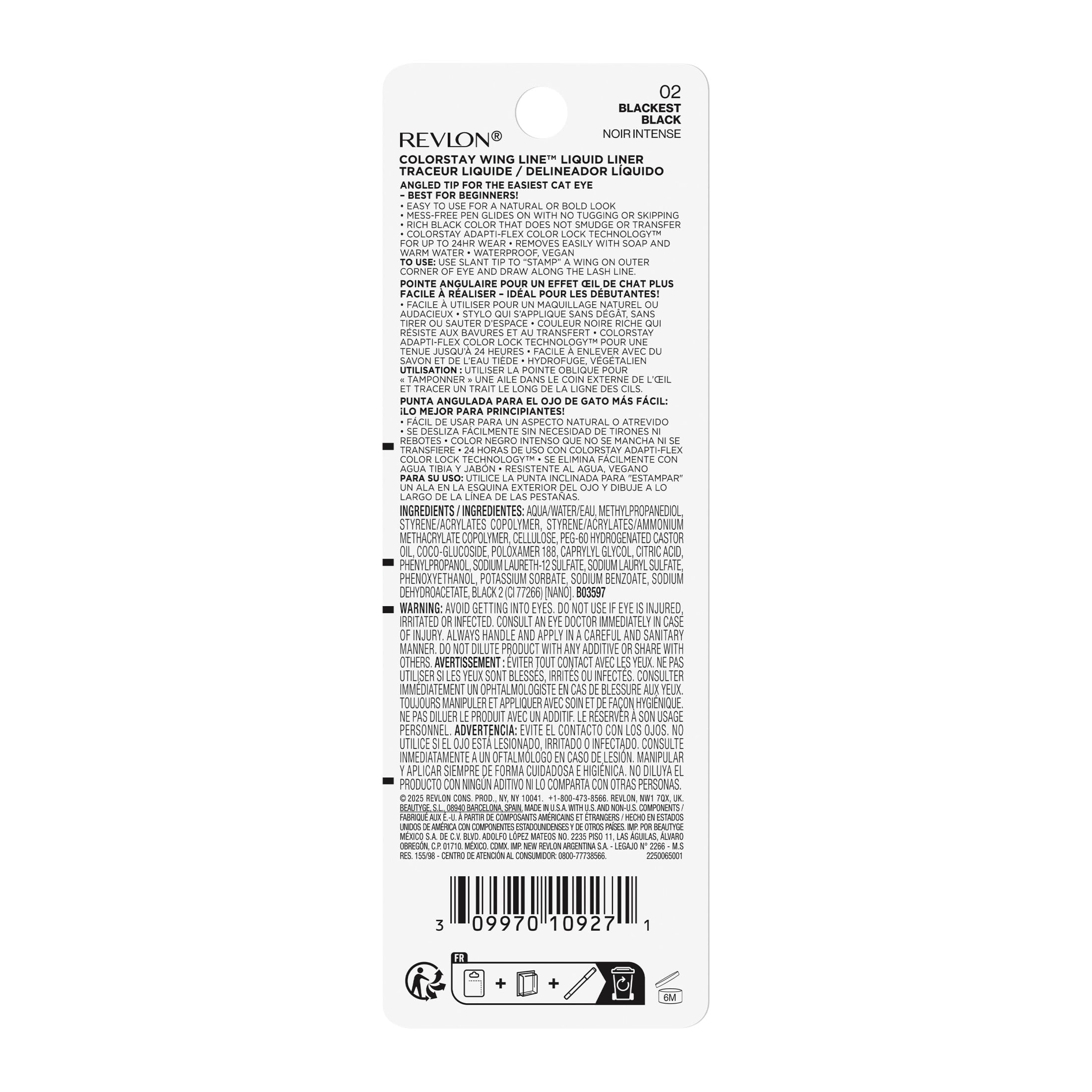 Revlon ColorStay Wing Line Waterproof Liquid Eyeliner, Blackest Black, 0.04 fl oz