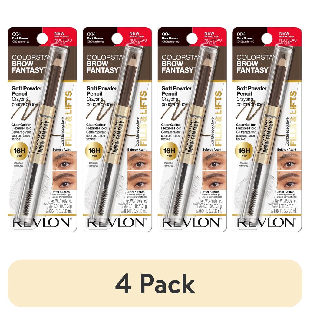 (4 pack) Revlon ColorStay Brow Fantasy, Eyebrow Pencil with Clear Shaping Gel, 004 Dark Brown