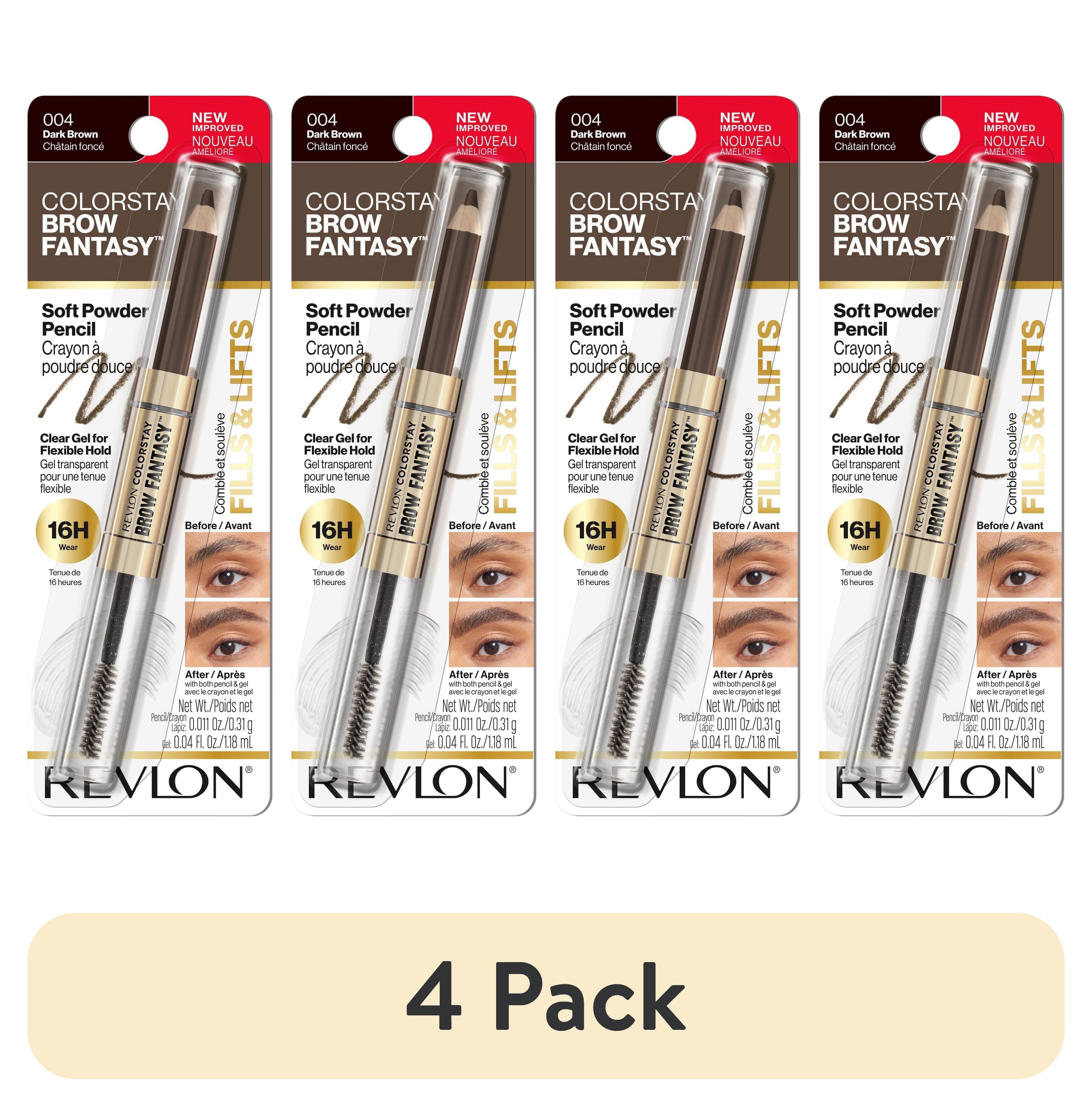 (4 pack) Revlon ColorStay Brow Fantasy, Eyebrow Pencil with Clear Shaping Gel, 004 Dark Brown