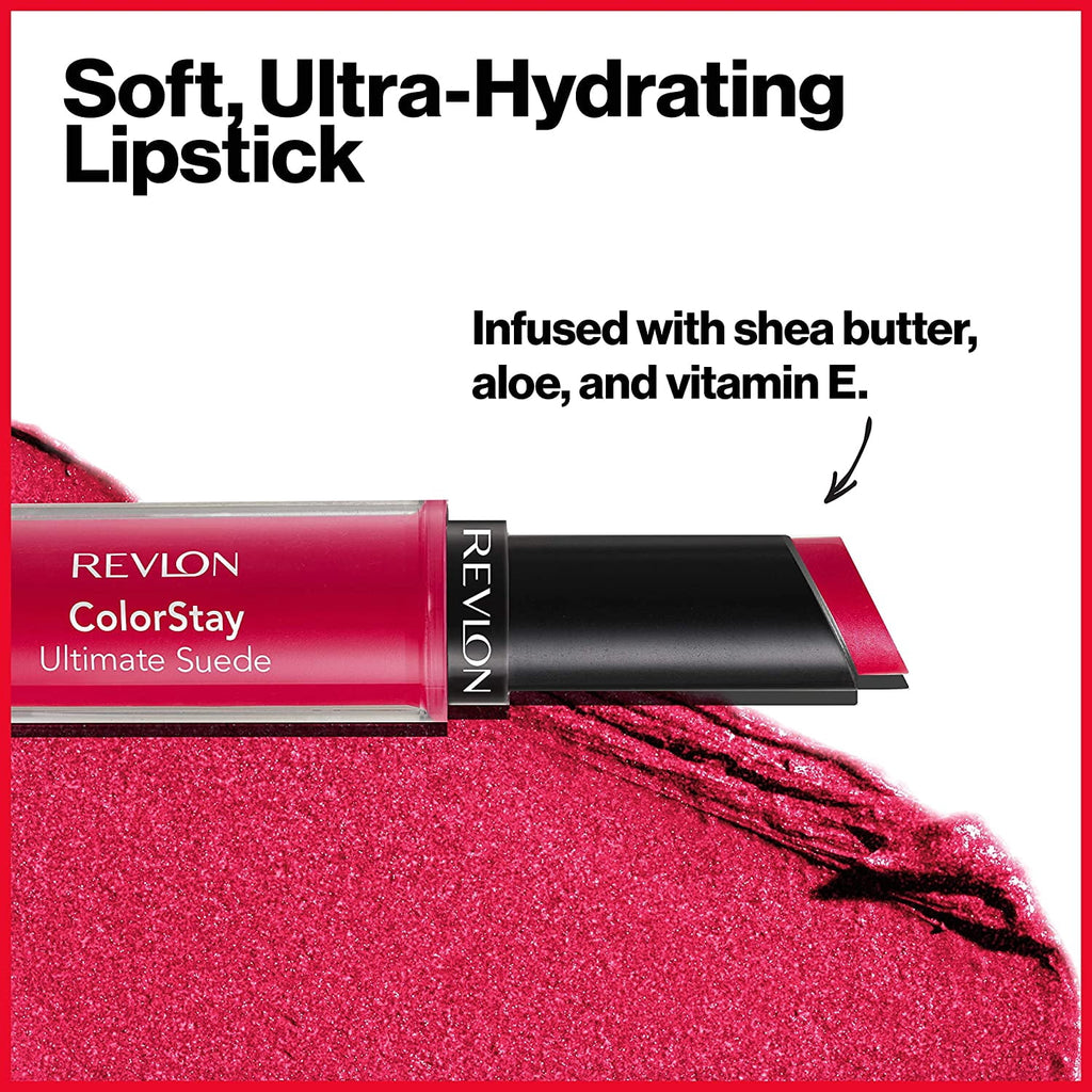 Revlon Lipstick, ColorStay Ultimate Suede Lipstick, High Impact Lip color with Moisturizing Creamy Formula, Infused with Vitamin E, 010 Finale, 0.09 Oz