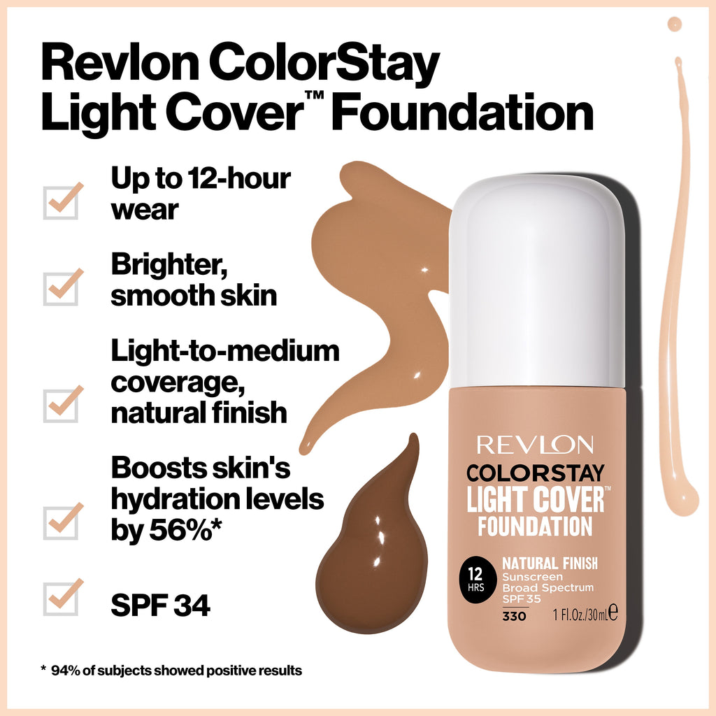 Revlon ColorStay Light Cover Liquid Foundation, Hydrating Longwear Weightless Makeup with SPF 35, Light-Medium Coverage for Blemish, Dark Spots & Uneven Skin Texture - 440 Caramel