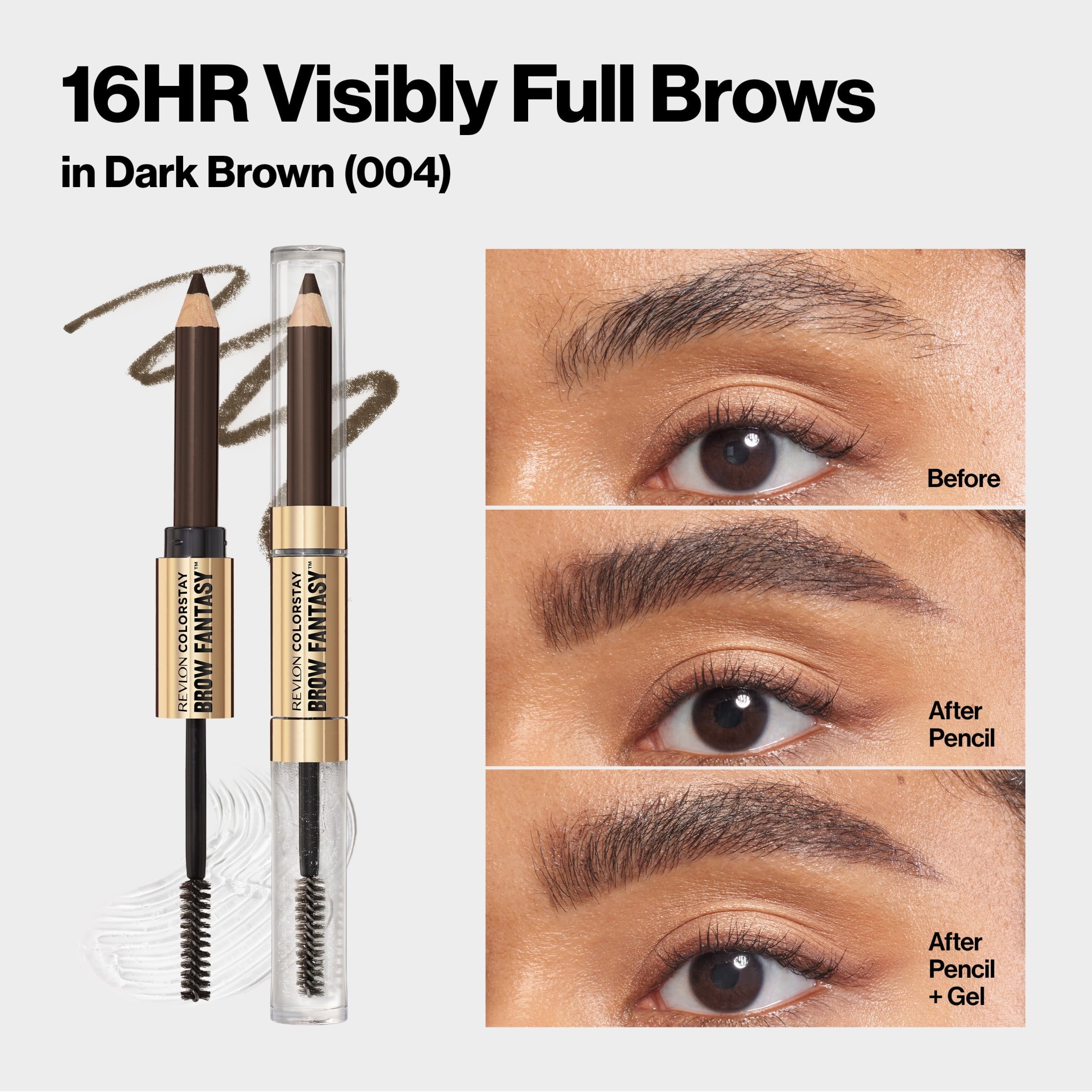 (4 pack) Revlon ColorStay Brow Fantasy, Eyebrow Pencil with Clear Shaping Gel, 004 Dark Brown
