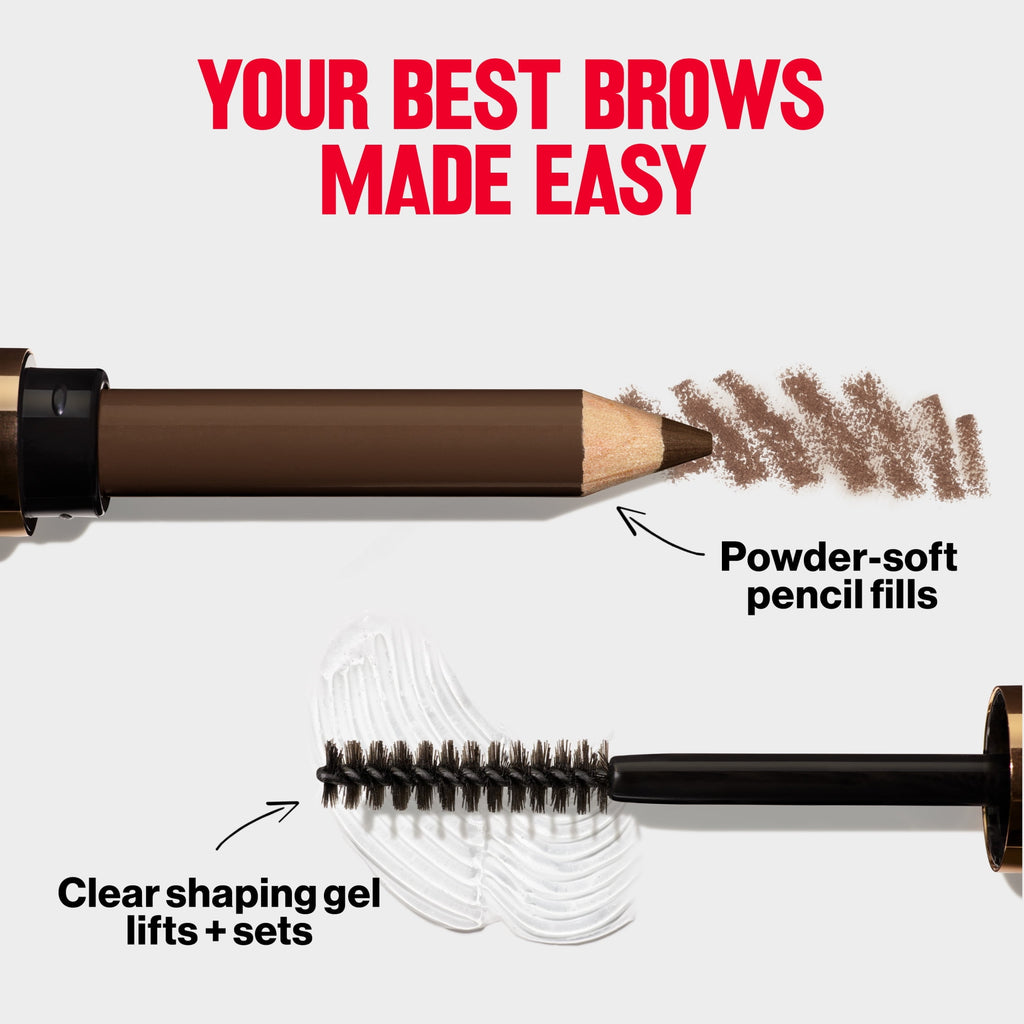 (2 pack) Revlon ColorStay Brow Fantasy, Eyebrow Pencil with Clear Shaping Gel, 003 Medium Brown