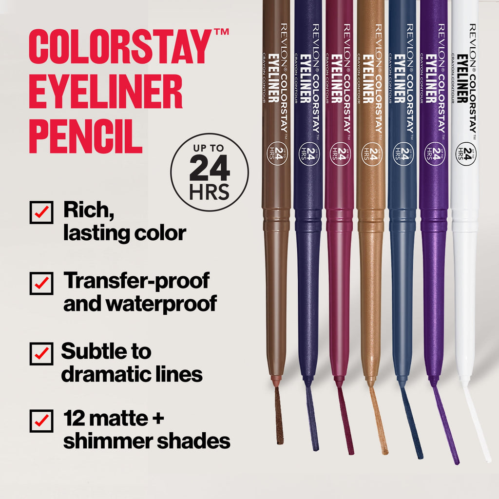 Revlon ColorStay Waterproof Eyeliner Pencil, Built-In Sharpener, 202 Black Brown, 0.01 oz