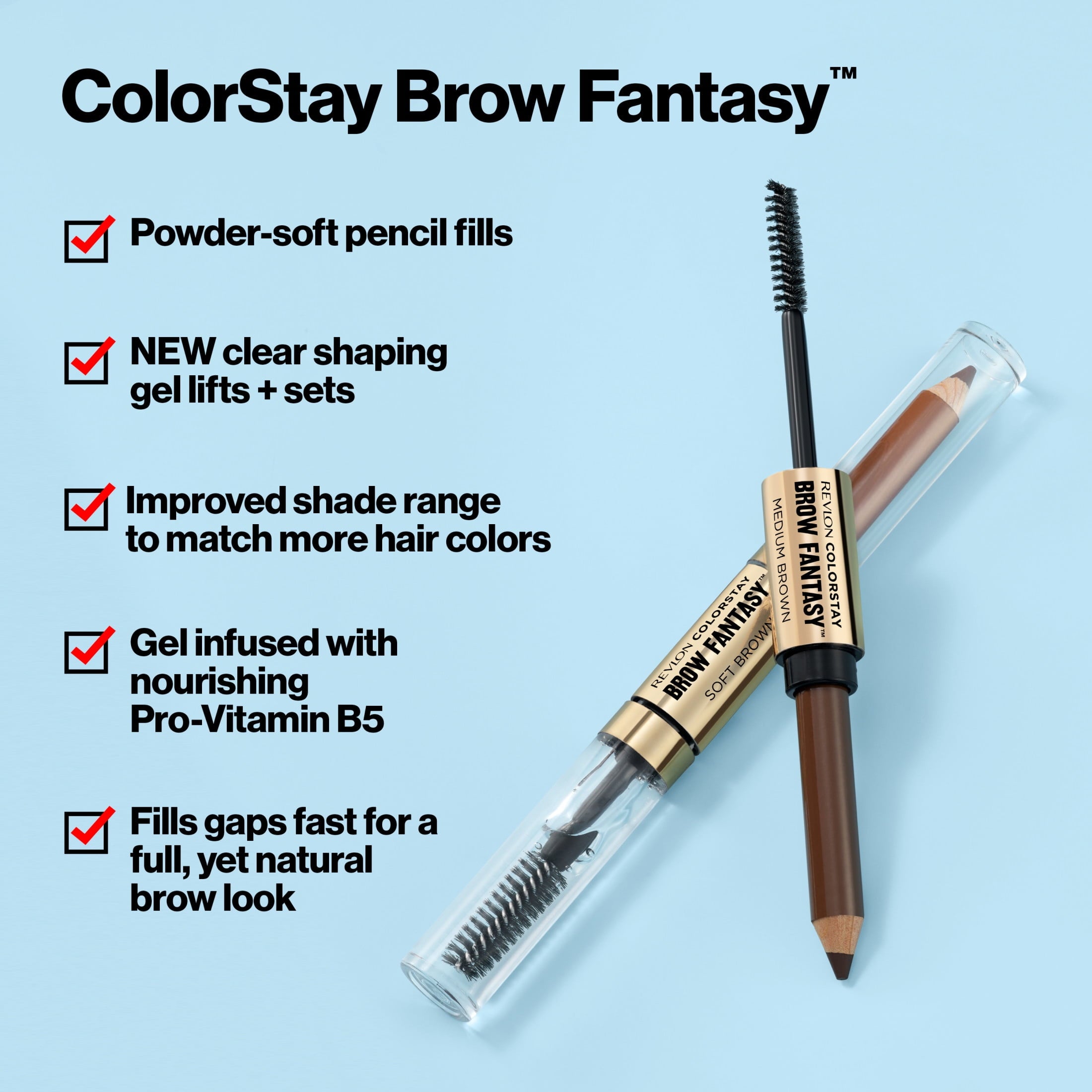 Revlon ColorStay Brow Fantasy, Eyebrow Pencil with Clear Shaping Gel, 002 Soft Brown