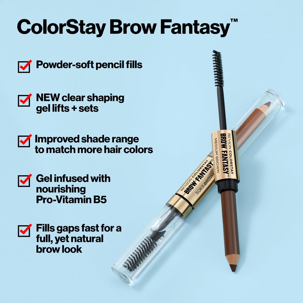 (2 pack) Revlon ColorStay Brow Fantasy, Eyebrow Pencil with Clear Shaping Gel, 003 Medium Brown