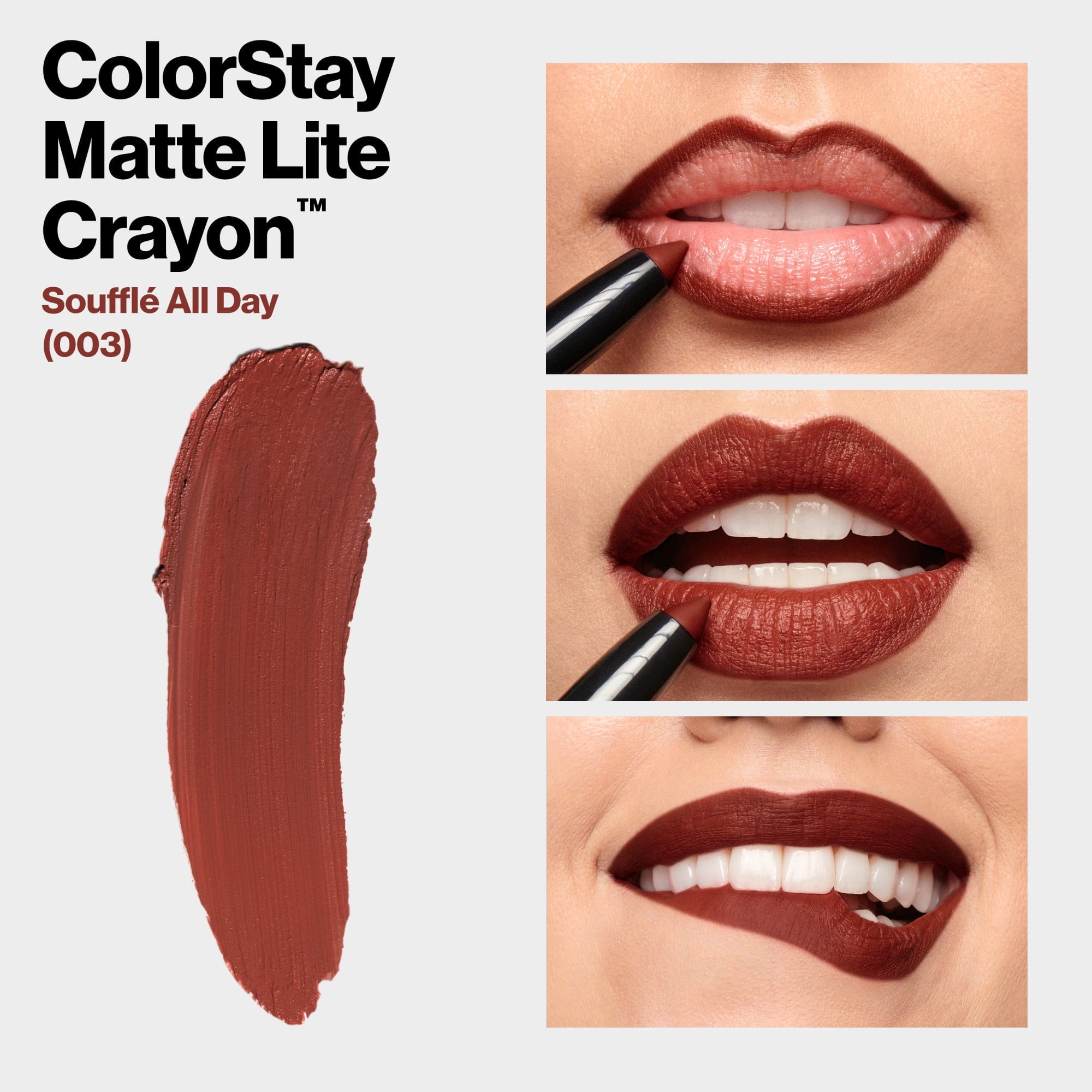 Revlon ColorStay Matte Lite Crayon Lipstick with Built-in Sharpener, Smudgeproof, Water-Resistant Non-Drying Lipcolor, 003 SoufflÃ© All Day, 0.049 oz