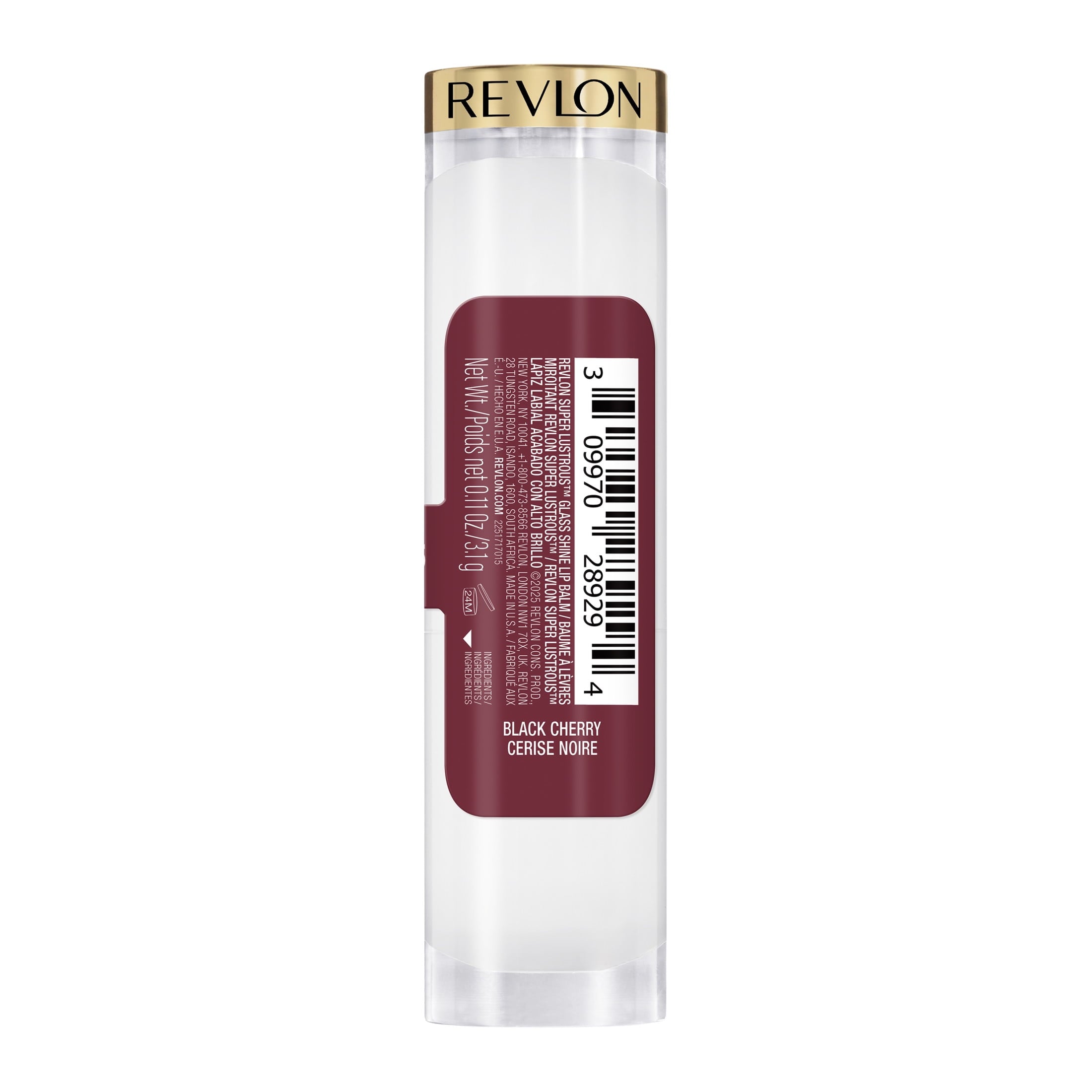 Revlon Super Lustrous Glass Shine Hydrating Tinted Lip Balm, 015 Black Cherry, 0.11 oz