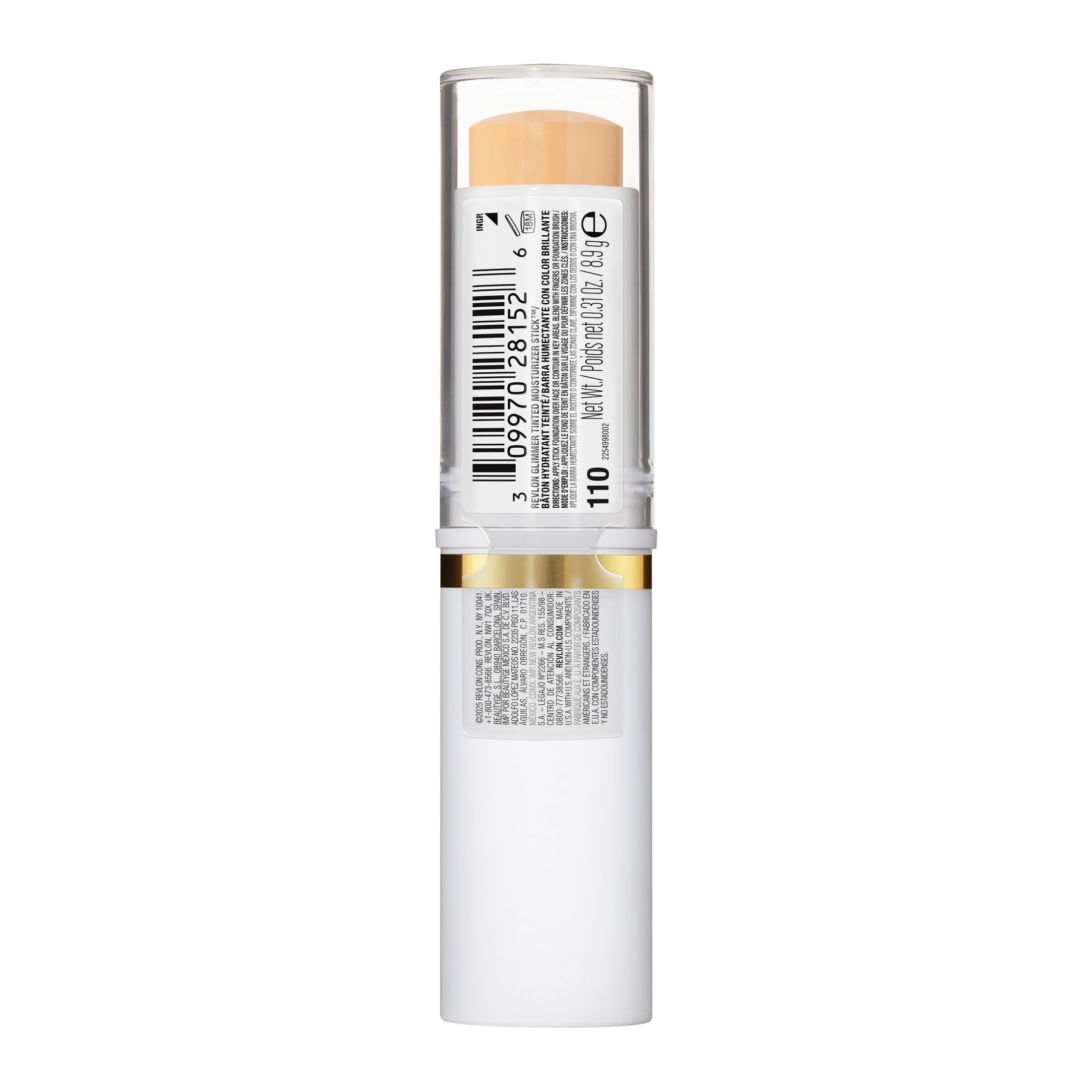 Revlon Glimmer Tinted Facial Moisturizer Stick, Light Coverage Foundation, 110, 0.31 oz