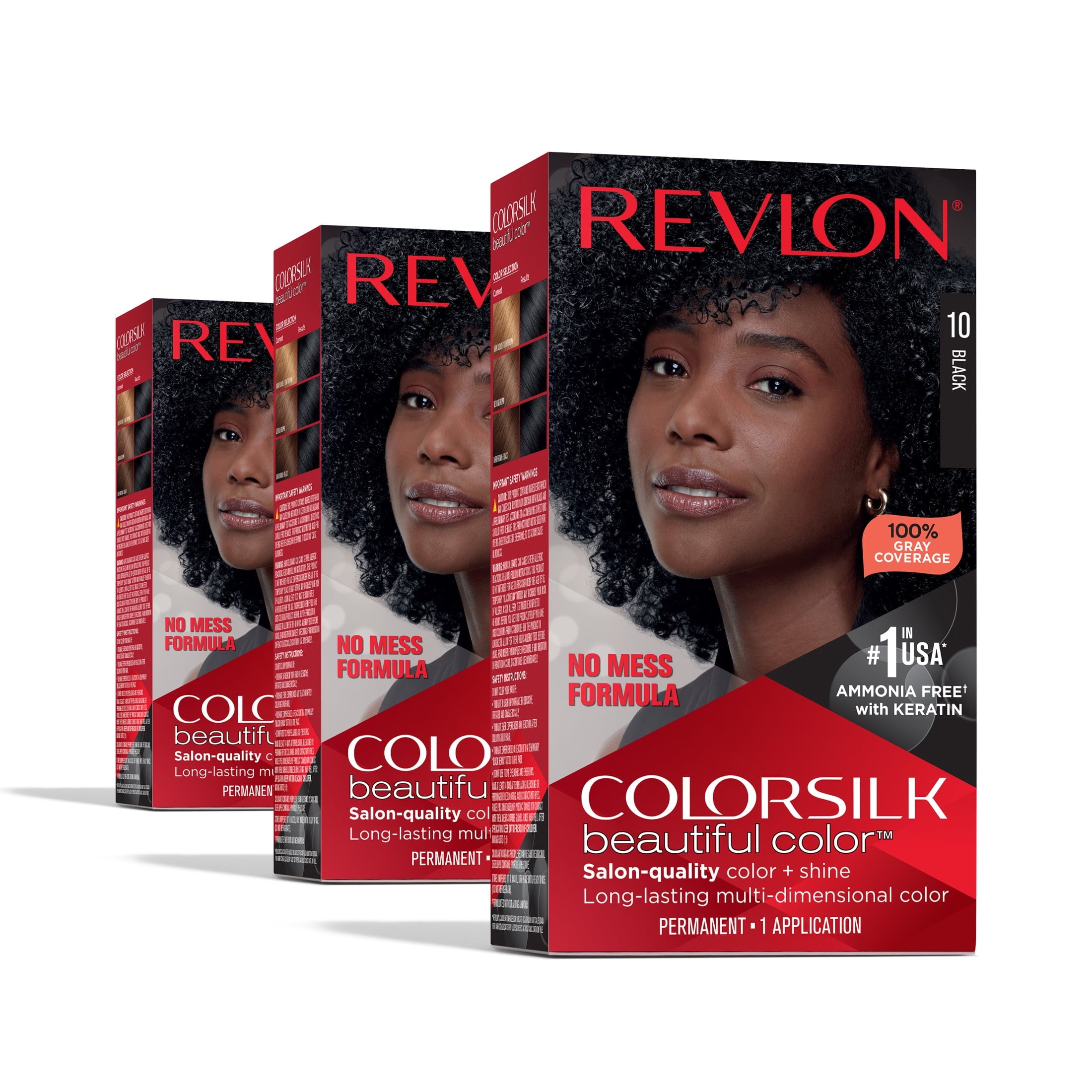 Revlon ColorSilk Beautiful Color Permanent Hair Color 3 Pack, Black, 3 Pack