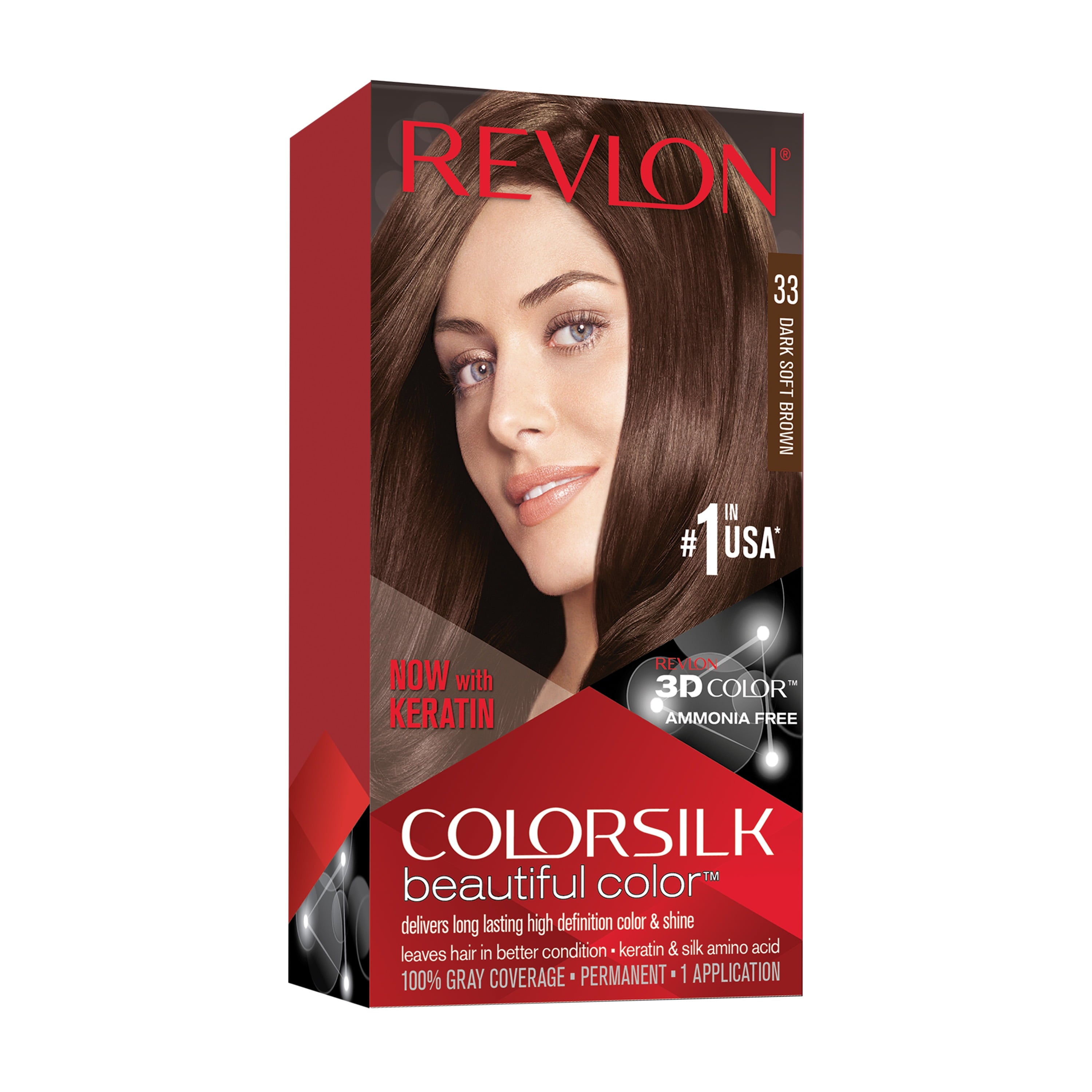Revlon ColorSilk Beautiful Color Permanent Hair Color, 33 Dark Soft Brown, 1 count