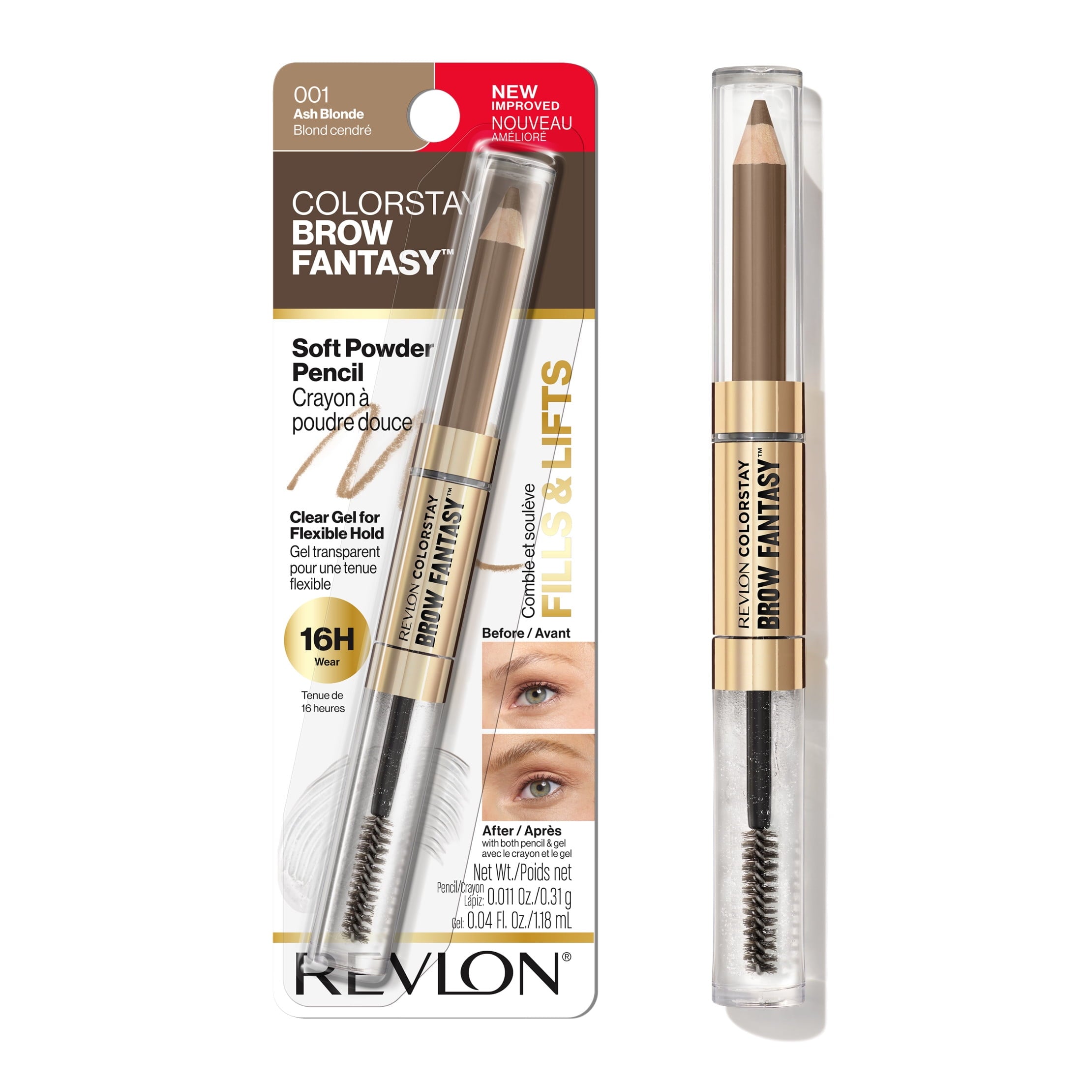 Revlon ColorStay Brow Fantasy, Eyebrow Pencil with Clear Shaping Gel, 001 Ash Blonde