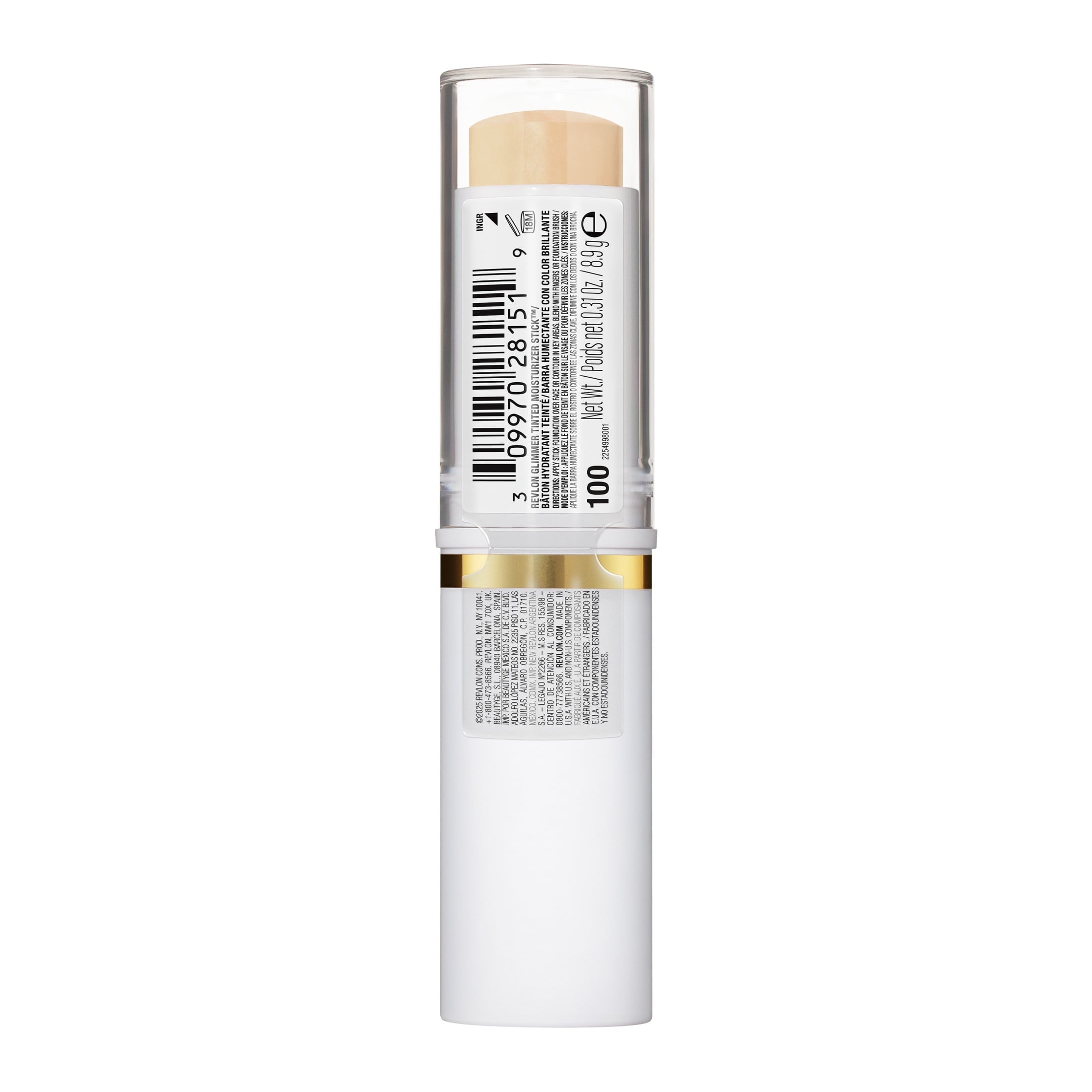 Revlon Glimmer Tinted Facial Moisturizer Stick, Light Coverage Foundation, 100, 0.31 oz