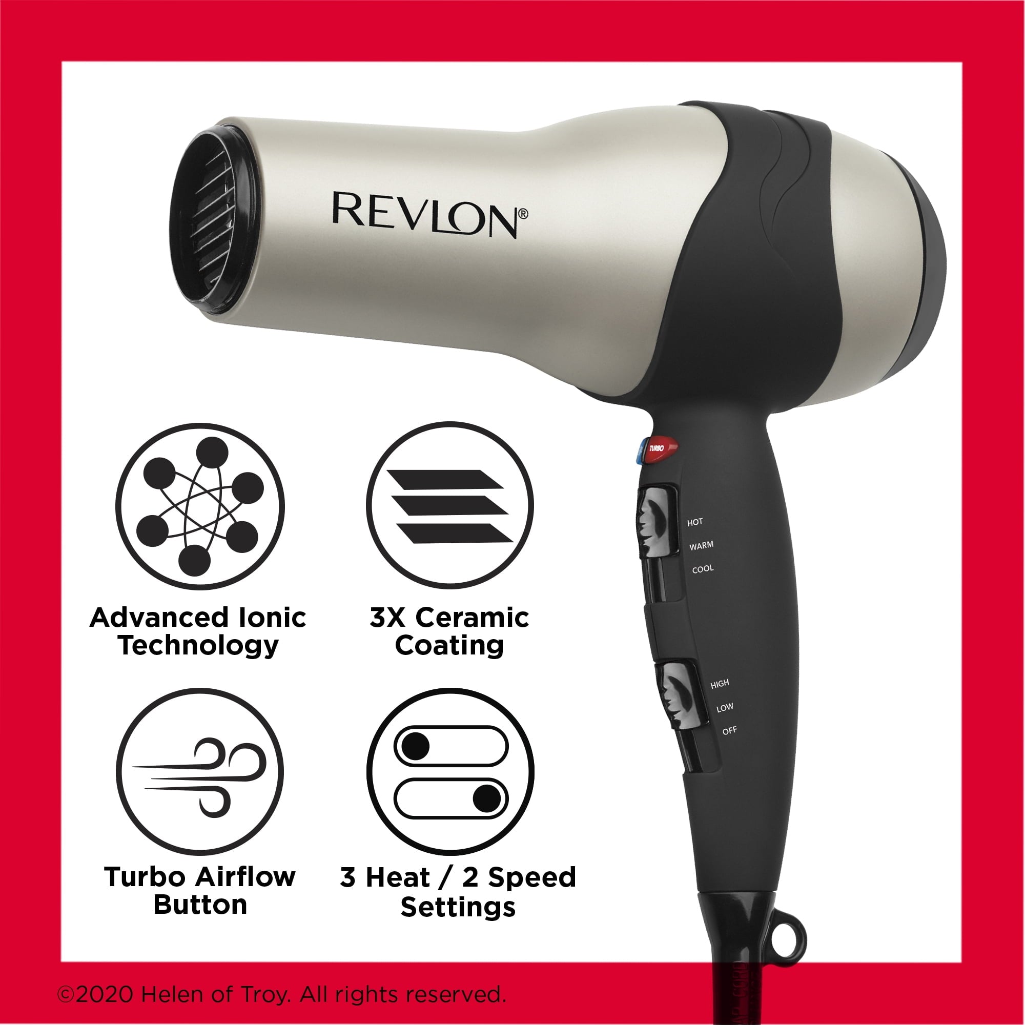 Revlon 1875W Turbo Ceramic + IONIC Hair Dryer, Gray