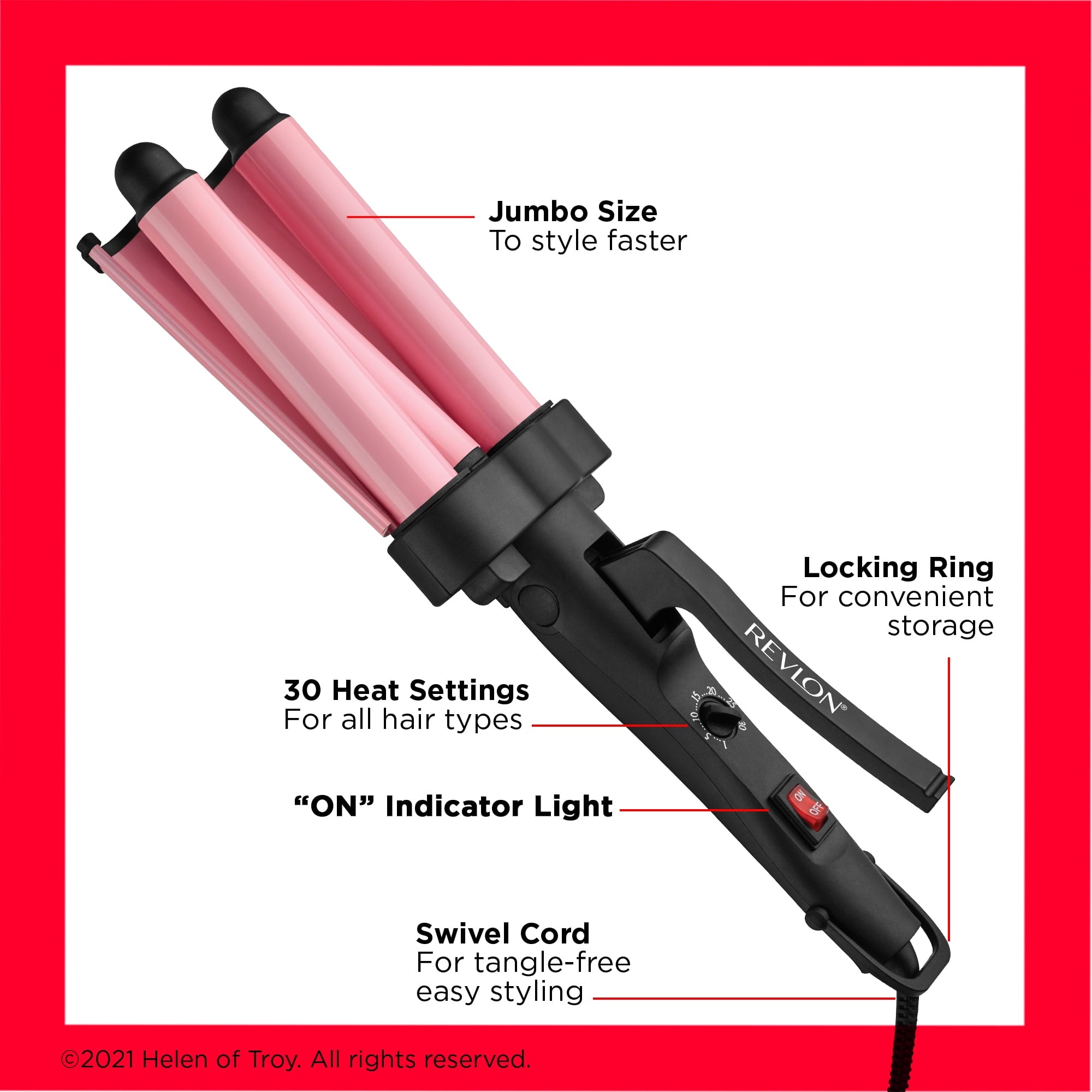 Revlon 3 Barrel Jumbo Ceramic Hair Waver, Pink