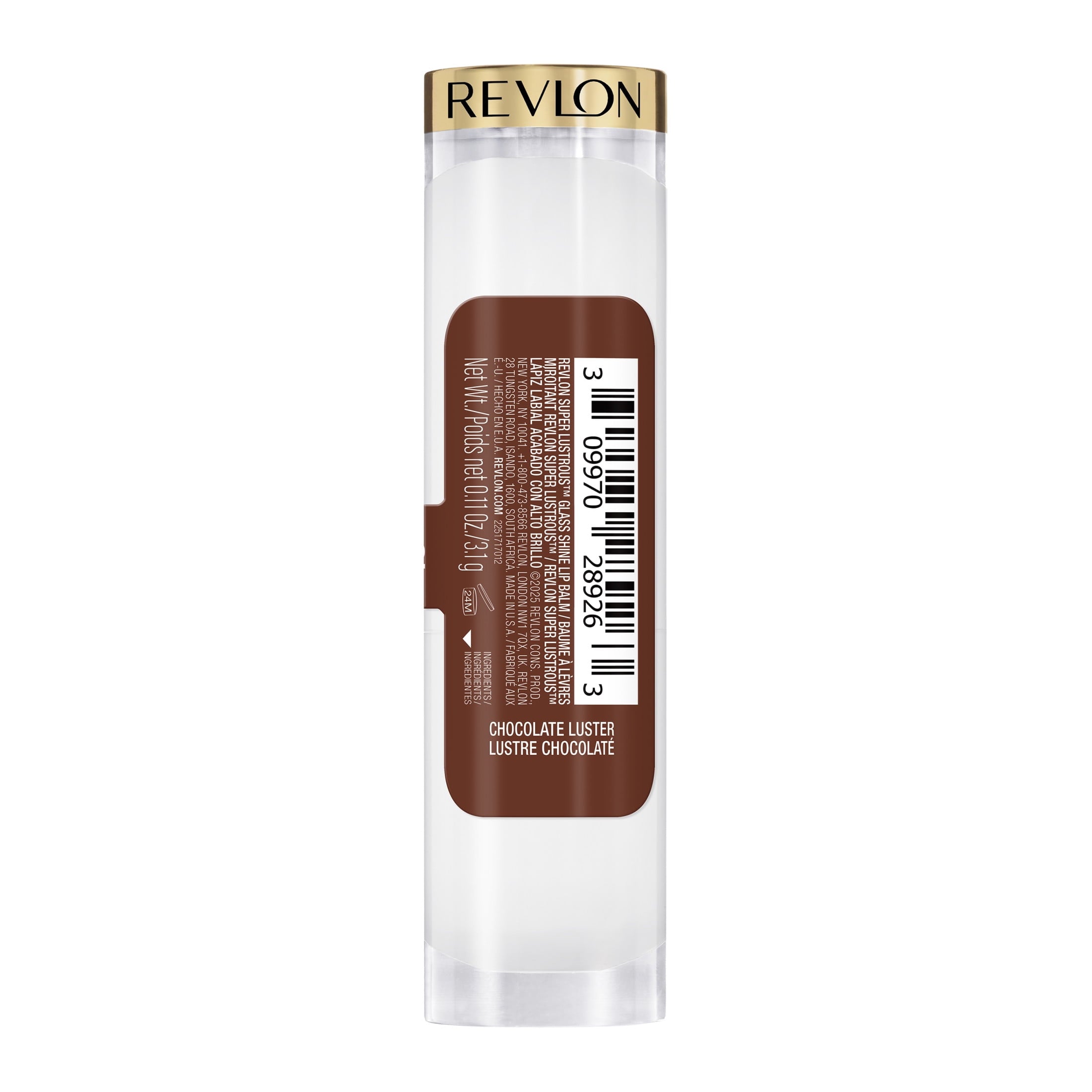 Revlon Super Lustrous Glass Shine Hydrating Tinted Lip Balm, 012 Chocolate Luster, 0.11 oz