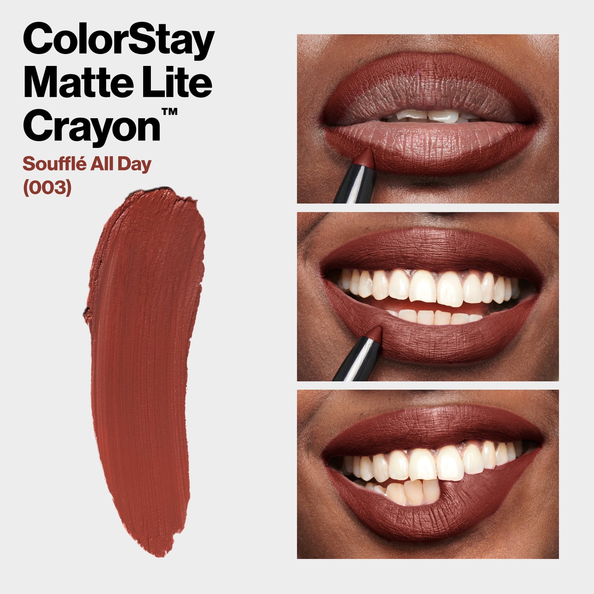 Revlon ColorStay Matte Lite Crayon Lipstick with Built-in Sharpener, Smudgeproof, Water-Resistant Non-Drying Lipcolor, 003 SoufflÃ© All Day, 0.049 oz