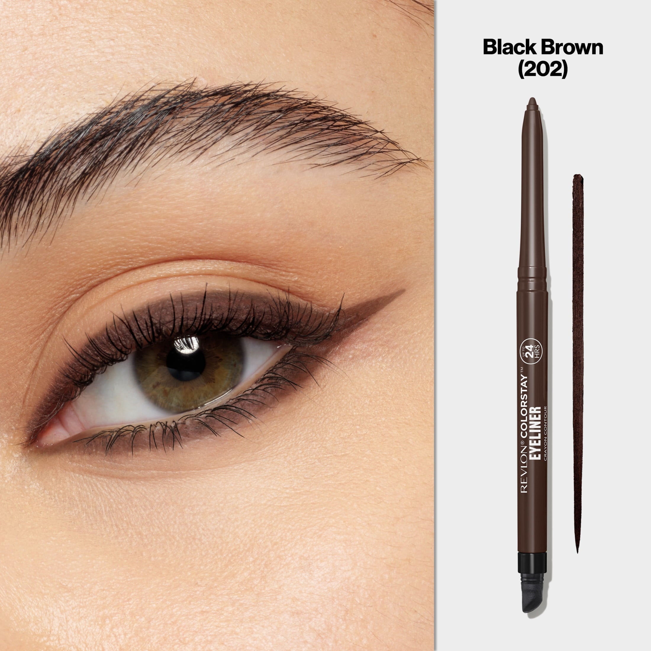 Revlon ColorStay Waterproof Eyeliner Pencil, Built-In Sharpener, 202 Black Brown, 0.01 oz