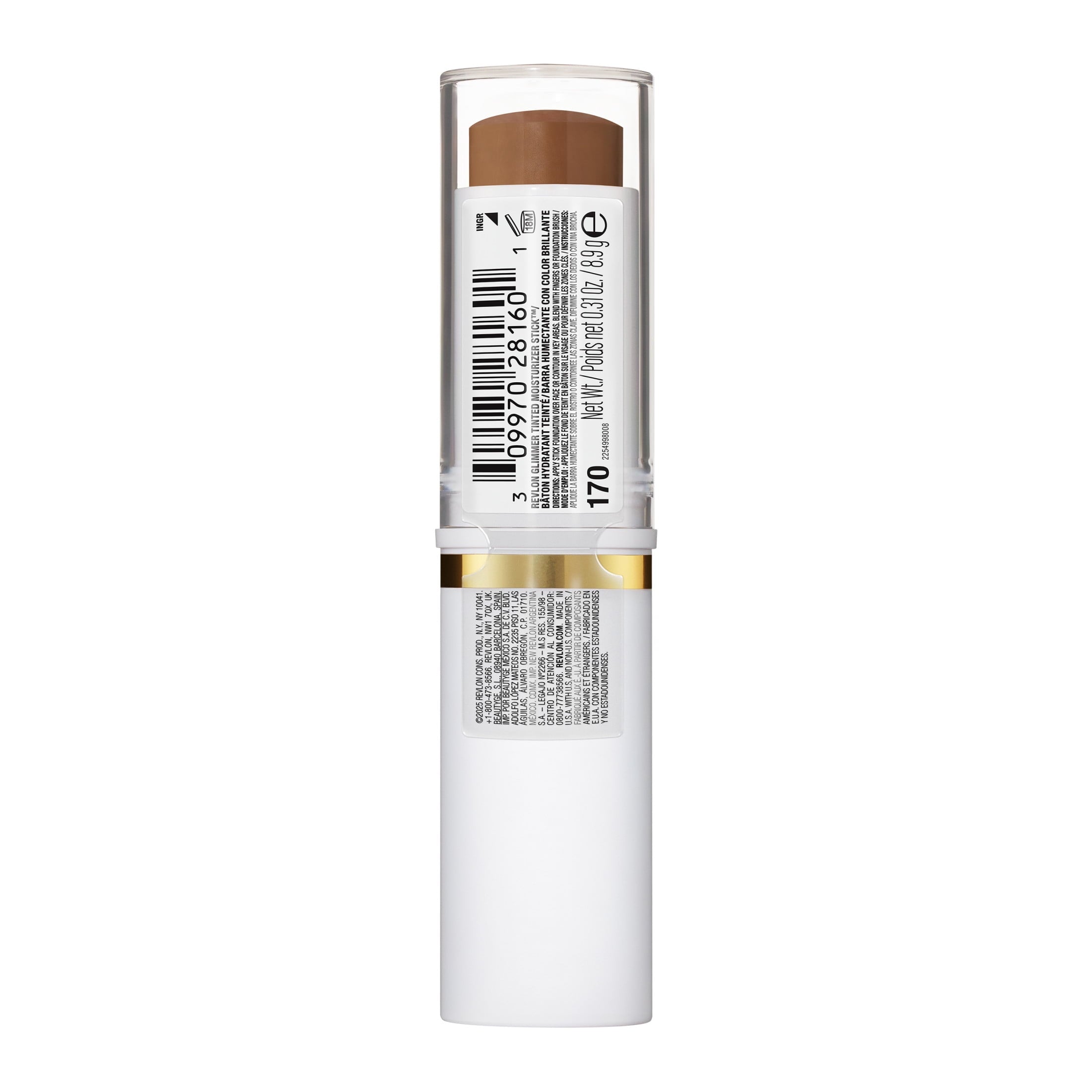 Revlon Glimmer Tinted Facial Moisturizer Stick, Light Coverage Foundation, 170, 0.31 oz