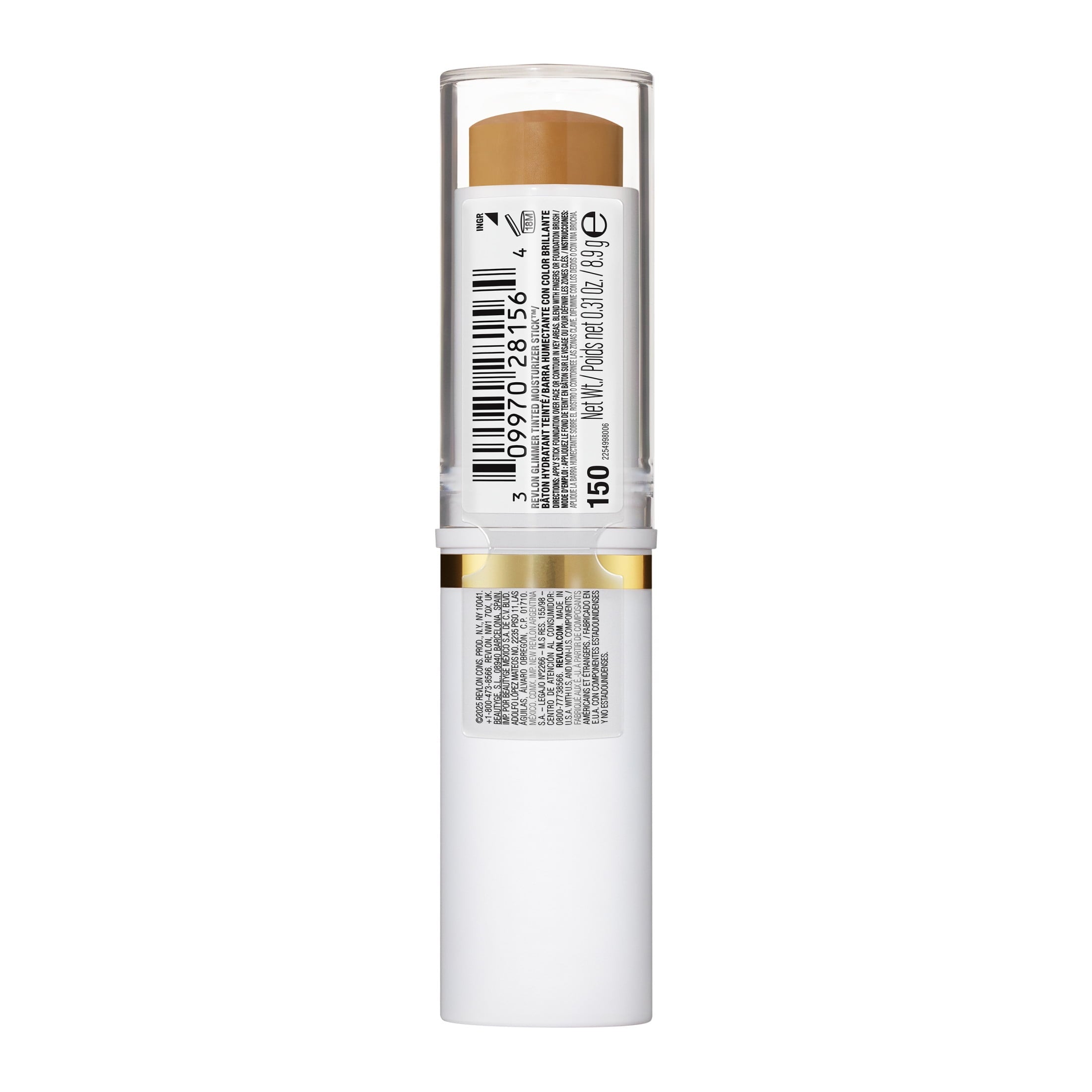 Revlon Glimmer Tinted Facial Moisturizer Stick, Light Coverage Foundation, 150, 0.31 oz